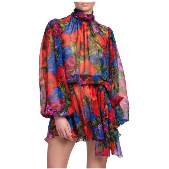 Dolce&Gabbana Floral Silk Chiffon Mini Dress size 38/ us size 2 - Picture 5 of 13